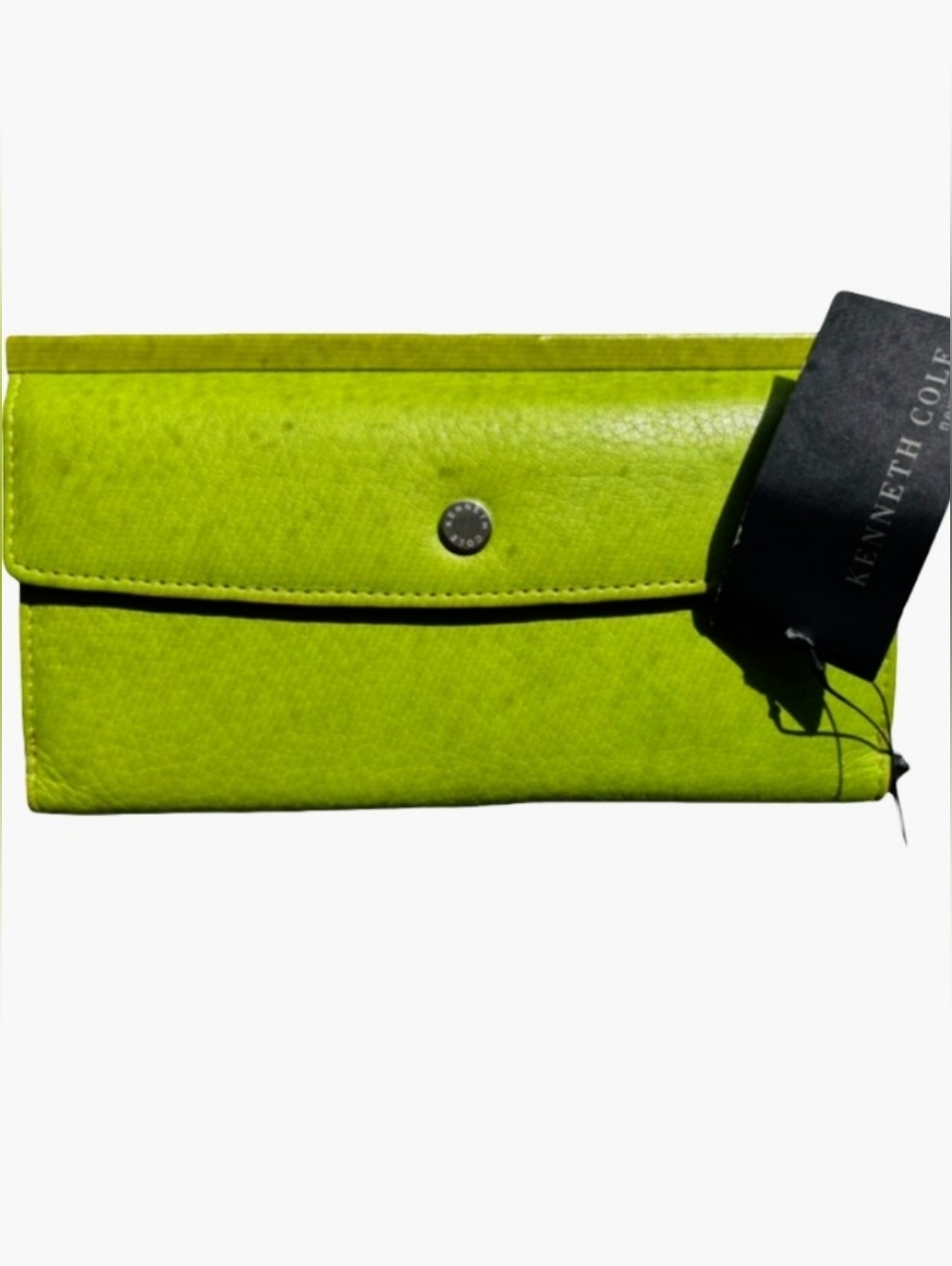Kenneth Cole Green Soft Leather Long Wallet Clutch Purse Shoulderbag Lightweight